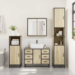Berkfield Home 2 Piece Bathroom Furniture Set Sonoma Oak Engineered Wood in Brown - thumbnail 4