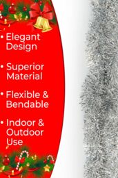 Neel Blue Christmas Tinsel Garland Shiny Metallic Fine Foil Xmas Tree Garland, 2m in Silver - thumbnail 3