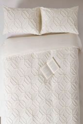 Homescapes Diamond Cotton Tufted Duvet Cover Set in White - Size: Single - thumbnail 2