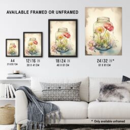 Artery8 Wall Art Print Wildflowers In Glass Jar Soft Watercolour Painting Pink Spring Flowers Blooms Nature Colourful Bright Floral Modern Artwork - thumbnail 3