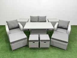 Fimous 10 PCs Rising Dining Table Set Reclining Chair Inclining Love Sofa in Light Grey - thumbnail 1