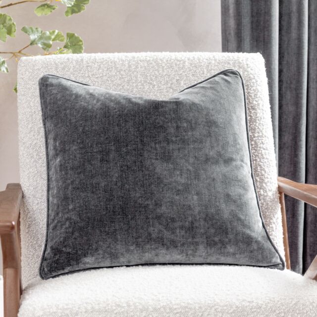 Yard Heavy Chenille Woven Piped Cushion in Charcoal - Size: 50 cm x 50 cm - image 1