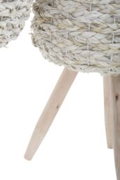 Orsina Set of 2 White Planters, Woven White Pots With Wooden Legs, White Plant Containers With Inner Lining - thumbnail 4