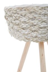 Orsina Set of 2 White Planters, Woven White Pots With Wooden Legs, White Plant Containers With Inner Lining - thumbnail 2