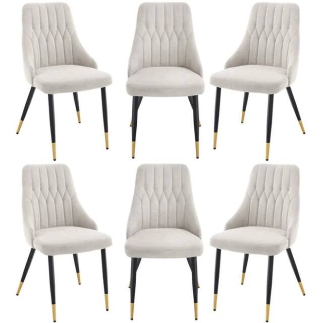 Hinsinc BEIGE CREAM 6 CHAIRS Velvet Dining Chairs with Gold Tip Legs - Size: 0.6m2 - image 1