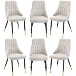 Hinsinc BEIGE CREAM 6 CHAIRS Velvet Dining Chairs with Gold Tip Legs - Size: 0.6m2