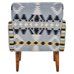 Orsina Kilim Style Armchair, Multicoloured Geometric Pattern Upholstered Chair, Mango Wood Frame & Legs - thumbnail 3