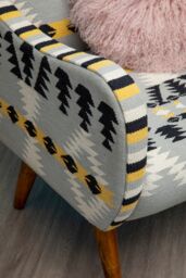 Orsina Kilim Style Armchair, Multicoloured Geometric Pattern Upholstered Chair, Mango Wood Frame & Legs - thumbnail 2