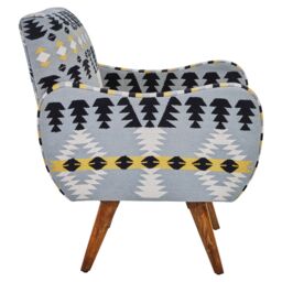 Orsina Kilim Style Armchair, Multicoloured Geometric Pattern Upholstered Chair, Mango Wood Frame & Legs - thumbnail 4