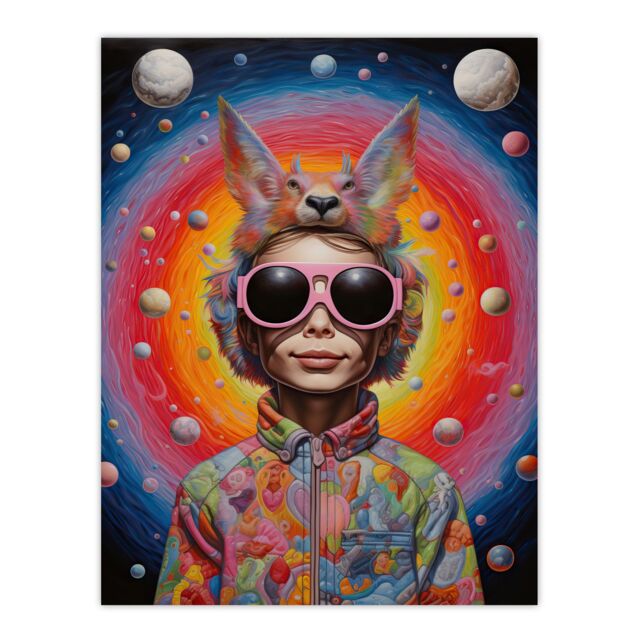 Artery8 Surreal Abstract Portrait Big Bold Bright Fun Portrait Animal Hat Outer Space Quirky Unframed Wall Art Print Poster Home Decor Premium - image 1