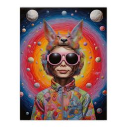 Artery8 Surreal Abstract Portrait Big Bold Bright Fun Portrait Animal Hat Outer Space Quirky Unframed Wall Art Print Poster Home Decor Premium - thumbnail 1