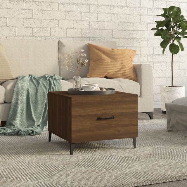 Berkfield Home Coffee Table with Metal Legs Brown Oak 50x50x40 cm - Size: 50 x 50 x 40 cm - image 1