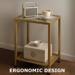 Storvo Small Glass Coffee Side Table with Metal Mesh Shelf in Gold - thumbnail 7