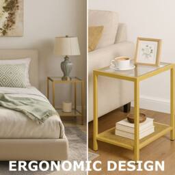 Storvo Small Glass Coffee Side Table with Metal Mesh Shelf in Gold - thumbnail 5