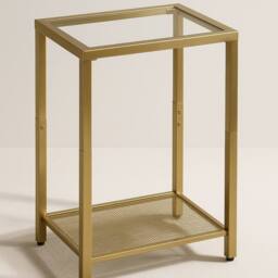 Storvo Small Glass Coffee Side Table with Metal Mesh Shelf in Gold - thumbnail 2
