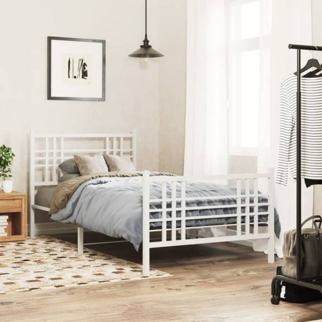 Berkfield Home Metal Bed Frame without Mattress with Footboard White 90x190cm - Size: 90x190 cm - image 1