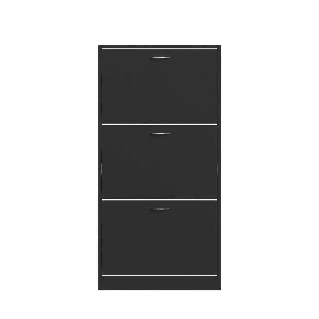 FORGEVIO 3 Drawer Shoe Cabinet Cupboard Storage Footwear Stand Wooden in Black - image 1