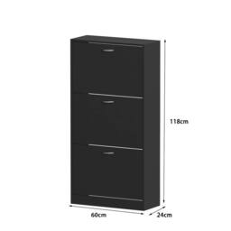 FORGEVIO 3 Drawer Shoe Cabinet Cupboard Storage Footwear Stand Wooden in Black - thumbnail 2