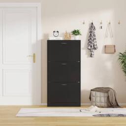 FORGEVIO 3 Drawer Shoe Cabinet Cupboard Storage Footwear Stand Wooden in Black - thumbnail 4