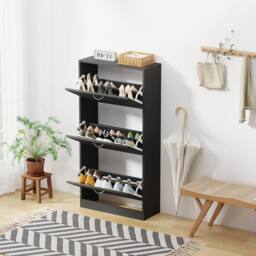 FORGEVIO 3 Drawer Shoe Cabinet Cupboard Storage Footwear Stand Wooden in Black - thumbnail 5