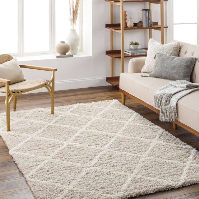 Livabliss Urban Shag-Geometric Beige Ivory Cream Soft Plush Pile Living Bedroom Rug - Size: 200 cm x 290 cm - image 1