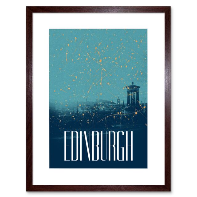 "Artery8 Wall Art Print Edinburgh Calton Hill Dugald Stewart Monument Skyline Paint Framed Art in Brown - Size: W7"" x H9""" - image 1