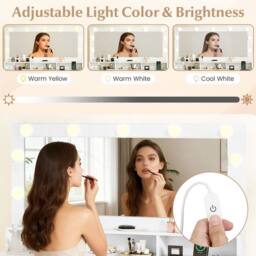 Costway Vanity Desk with Mirror & Lights Makeup Table with 7 Drawers in White - thumbnail 6