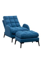 H&O Direct Modern Recliner Lounge Set with Ottoman & Sleek Metal Base in Blue - thumbnail 3