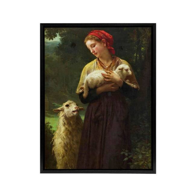 "Artery8 William Bouguereau The Newborn Lamb Framed Canvas Wall Art Print - Size: W12"" x H16""" - image 1