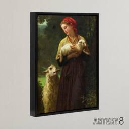 "Artery8 William Bouguereau The Newborn Lamb Framed Canvas Wall Art Print - Size: W12"" x H16""" - thumbnail 2