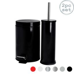 Harbour Housewares 3L Round Bathroom Bin & Brush Set - Slim Stainless Steel Bathroom Set in Jet Black