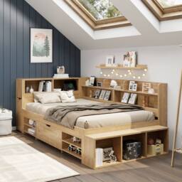 BTM multifunctional children's bed with drawers bookcase storage cupboard in Natural - Size: Single - thumbnail 3
