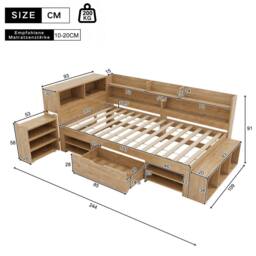 BTM multifunctional children's bed with drawers bookcase storage cupboard in Natural - Size: Single - thumbnail 9