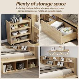 BTM multifunctional children's bed with drawers bookcase storage cupboard in Natural - Size: Single - thumbnail 8
