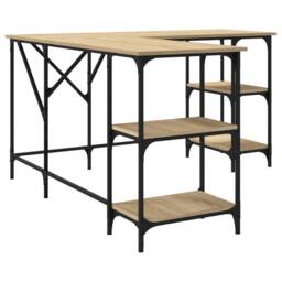 Berkfield Home Desk Sonoma Oak 139x139x75 cm Engineered Wood in Light Tan - Size: 139 x 139 x 75 cm - thumbnail 6