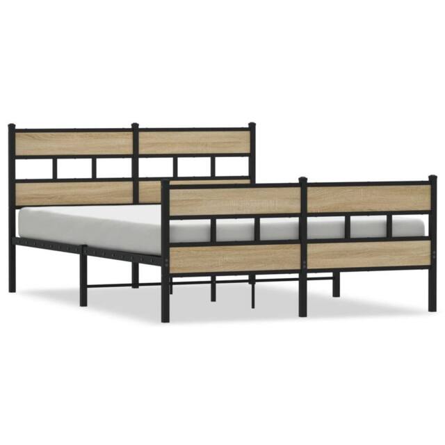Berkfield Home Metal Bed Frame without Mattress Sonoma Oak 150x200 cm King Size in Brown - image 1