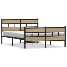 Berkfield Home Metal Bed Frame without Mattress Sonoma Oak 150x200 cm King Size in Brown - thumbnail 1