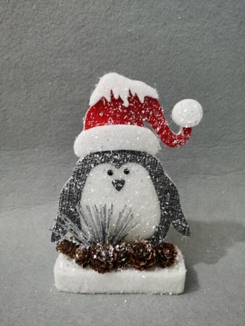 Shatchi 20cm Red Penguin Christmas Tabletop Figures Glitter Foam Showpiece Decorations - image 1