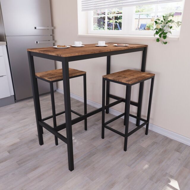 Home Discount Vida Designs Roslyn 2 Seater Bar Table Stools Kitchen Dining Furniture in Dark Brown - image 1