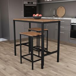 Home Discount Vida Designs Roslyn 2 Seater Bar Table Stools Kitchen Dining Furniture in Dark Brown - thumbnail 2