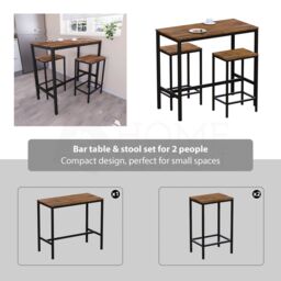Home Discount Vida Designs Roslyn 2 Seater Bar Table Stools Kitchen Dining Furniture in Dark Brown - thumbnail 3