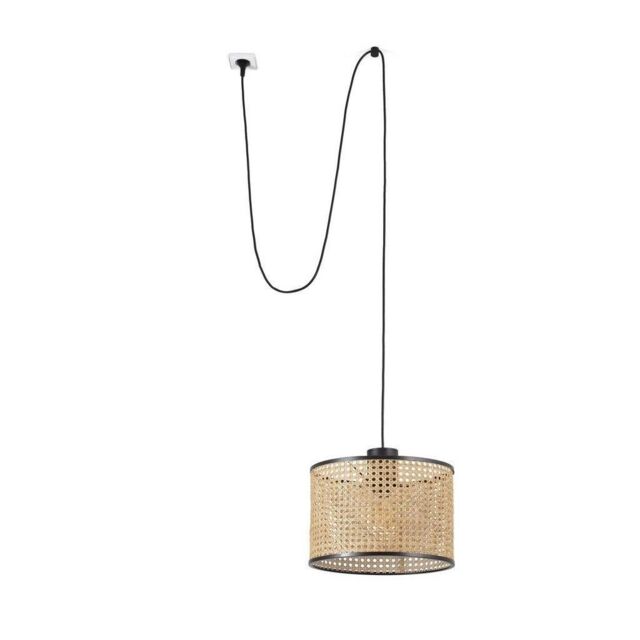 Netlighting Mambo Black Rattan Cylindrical Pendant Lamp Ø320 With Plug