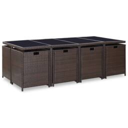 Berkfield Home 13 Piece Outdoor Dining Set with Cushions Poly Rattan Brown - thumbnail 5