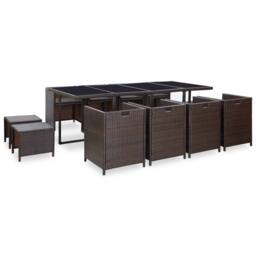 Berkfield Home 13 Piece Outdoor Dining Set with Cushions Poly Rattan Brown - thumbnail 4