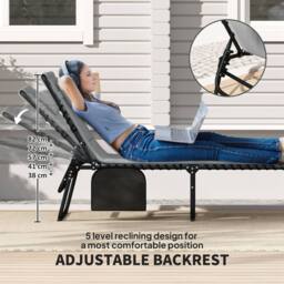 OUTSUNNY Folding Sun Loungers Set of 2, Reclining Sun Bed, Charcoal Grey in Dark Grey - thumbnail 4