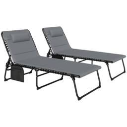OUTSUNNY Folding Sun Loungers Set of 2, Reclining Sun Bed, Charcoal Grey in Dark Grey - thumbnail 2