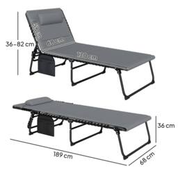 OUTSUNNY Folding Sun Loungers Set of 2, Reclining Sun Bed, Charcoal Grey in Dark Grey - thumbnail 3