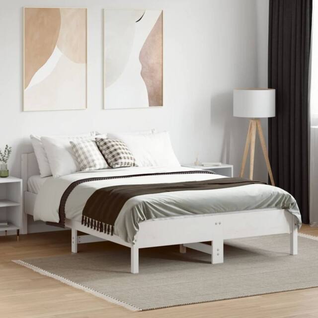 Berkfield Home Beautiful Bed Frame without Mattress White 135x190 cm Double Soli - image 1