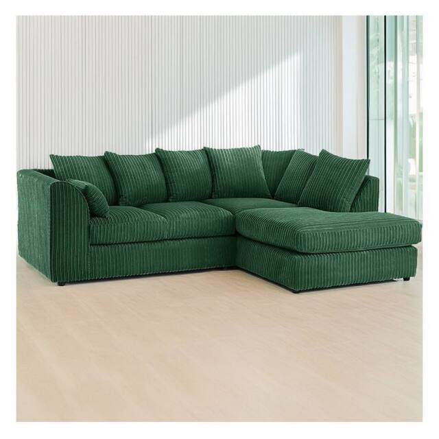 Furniture 786 Hannah Jumbo Cord 4 Seater Right Hand Facing Corner Sofa in Green - image 1