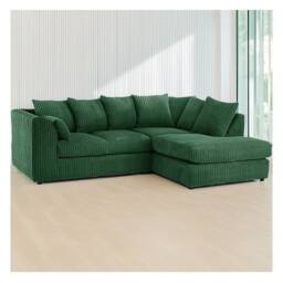 Furniture 786 Hannah Jumbo Cord 4 Seater Right Hand Facing Corner Sofa in Green - thumbnail 1